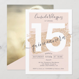 Invitation parties scintillant or brosse blush quinceanera ph