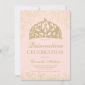 Invitation parties scintillant or brush couronne tiara Quince (Devant)