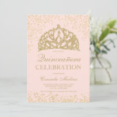 Invitation parties scintillant or brush couronne tiara Quince (Debout devant)
