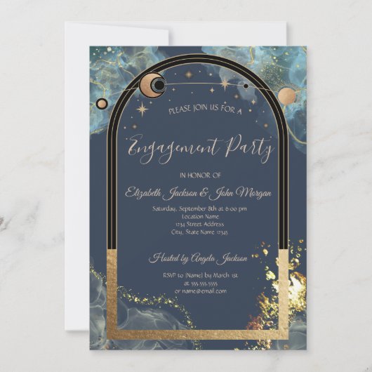 Invitation Parties scintillant Or Céleste Soleil Et Lune Or (Devant)