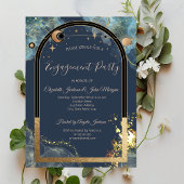 Invitation Parties scintillant Or Céleste Soleil Et Lune Or