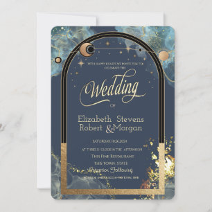 Invitation Parties scintillant or céleste Sun Moon Gold