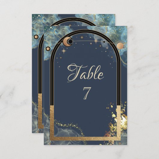 Invitation Parties scintillant or céleste Sun Moon Gold (Devant / Derrière)