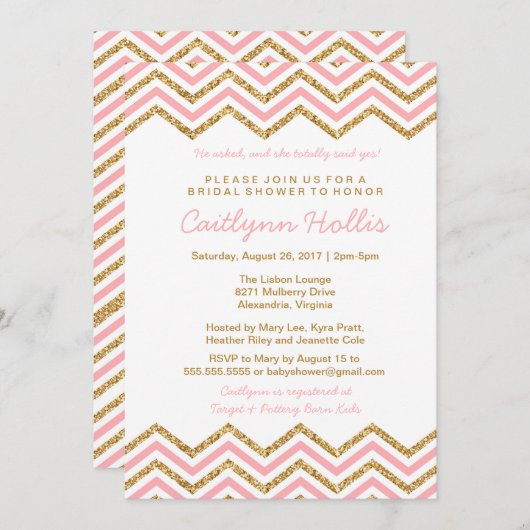 Invitation Parties scintillant or Chevron | Bébé, nuptiale ou (Devant / Derrière)