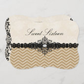Invitation Parties scintillant or Chevron & Damask Sweet16 In (Devant / Derrière)