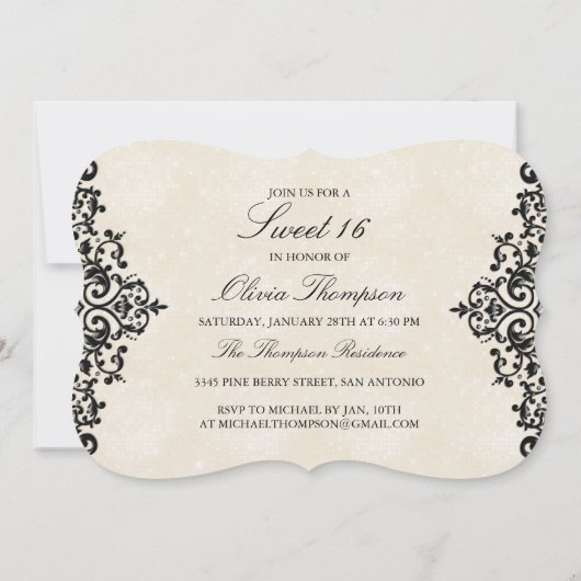 Invitation Parties scintillant or Chevron & Damask Sweet16 In (Dos)