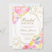 Invitation Parties scintillant or chic aquarelle florale Douc (Devant)
