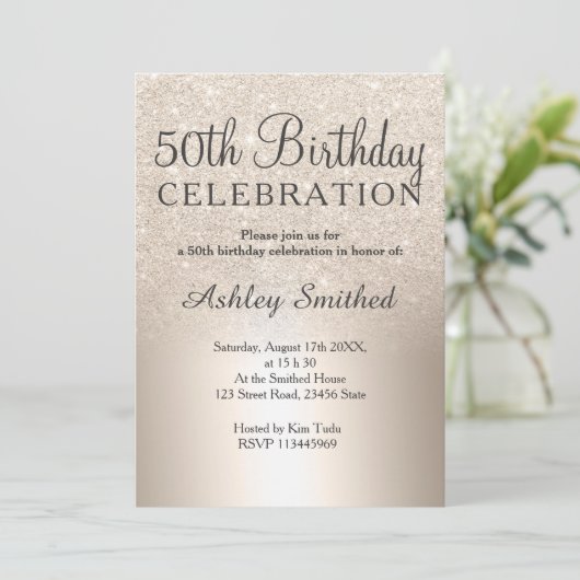 Invitation parties scintillant or chic ombre métallique 50e a (Debout devant)