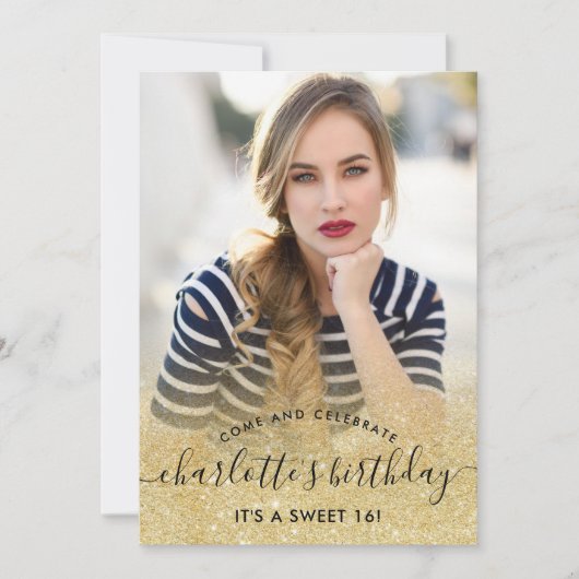 Invitation parties scintillant or chic - photos de script bro (Devant)