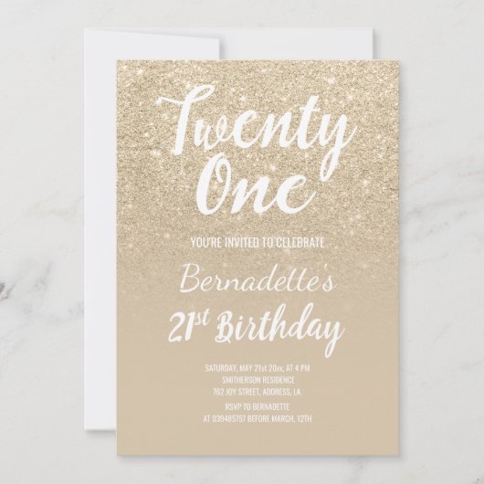 Invitation parties scintillant or clair ombre perle 21e anniv (Devant)