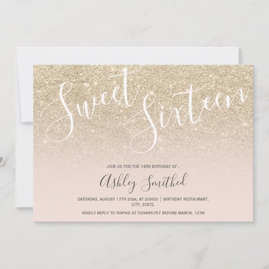 Invitation parties scintillant or clair ombre sweet sixteen r (Devant)