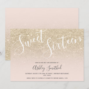 Invitation parties scintillant or clair ombre sweet sixteen r