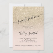 Invitation Parties scintillant or clair rose ombre script dou (Devant)