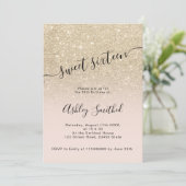 Invitation Parties scintillant or clair rose ombre script dou (Debout devant)