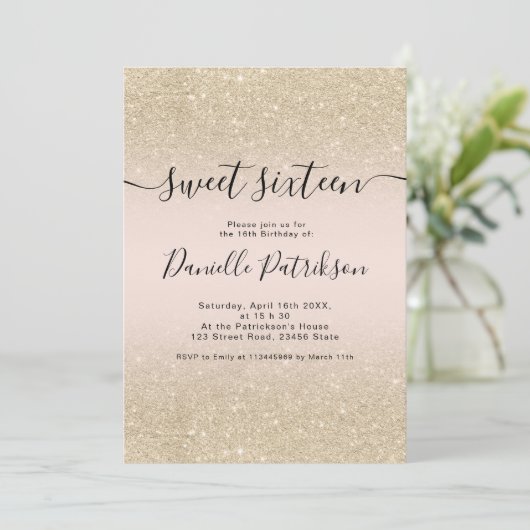Invitation parties scintillant or clair scintille rose ombre  (Debout devant)