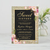 Invitation Parties scintillant or classique Floral Sweet 16 A (Debout devant)