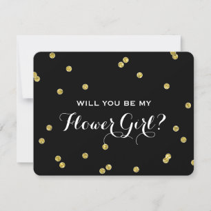 Invitation Parties scintillant or Confetti Noir   Fleur fille