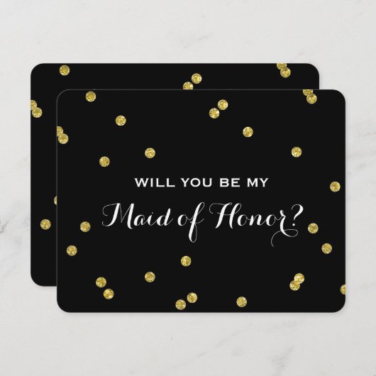 Invitation Parties scintillant or Confetti Noir | Maid Of Hon (Devant / Derrière)