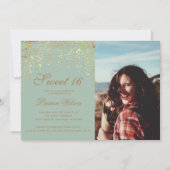 Invitation Parties scintillant Or Confetti Sur Sweet sixteen  (Devant)