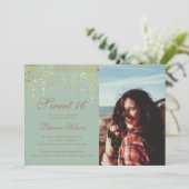 Invitation Parties scintillant Or Confetti Sur Sweet sixteen  (Debout devant)