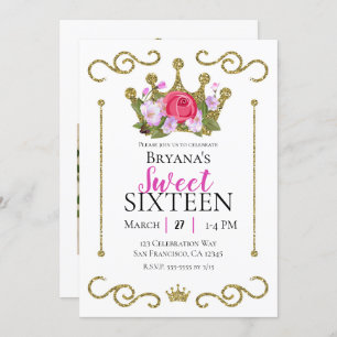 Invitation Parties scintillant or Couronne Floral Photo Sweet