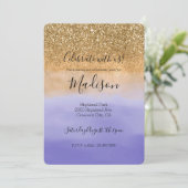 Invitation Parties scintillant or d'aquarelle violette fille (Debout devant)