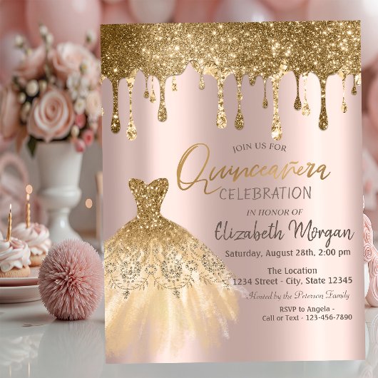 Invitation Parties scintillant Or de luxe  Drives Robe Quince