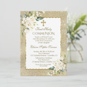 Invitation Parties scintillant Or de luxe Fleurs blanches Pre (Debout devant)