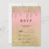Invitation Parties scintillant or de luxe rose ombre gouttes  (Devant)