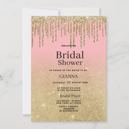 Invitation Parties scintillant or de luxe rose ombre gouttes (Devant)