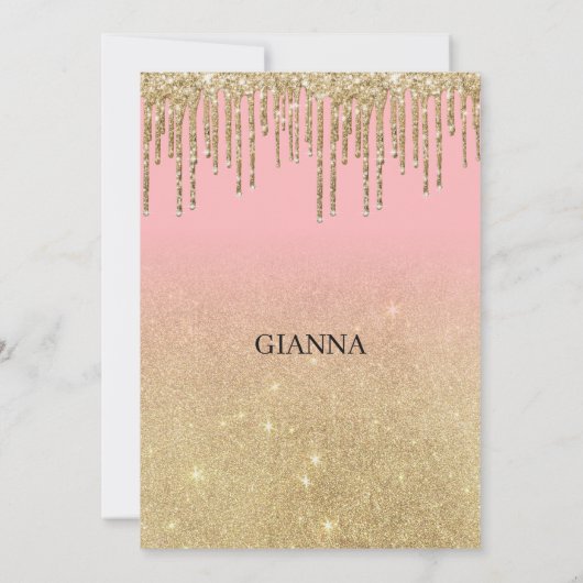 Invitation Parties scintillant or de luxe rose ombre gouttes  (Dos)