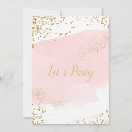 Invitation Parties scintillant or de trait d'aquarelle rose (Dos)
