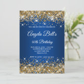 Invitation Parties scintillant Or Deep Blue Ombre Fancy Monog (Debout devant)