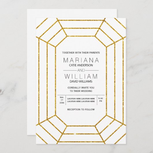 Invitation parties scintillant or diamant Abstrait mariage bl (Devant / Derrière)