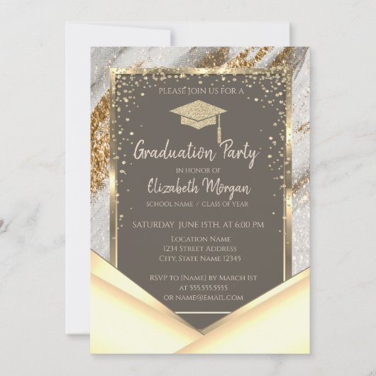 Invitation Parties scintillant or élégant Brush Stroke Gradua (Devant)