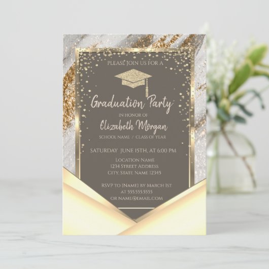 Invitation Parties scintillant or élégant Brush Stroke Gradua (Debout devant)