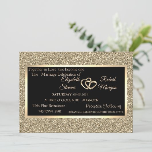 Invitation Parties scintillant or élégant, Mariage de cadre (Debout devant)