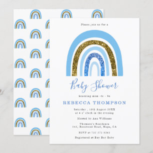 Invitation Parties scintillant or et bleu joli Baby shower ar