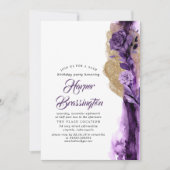 Invitation Parties scintillant or et Plum violet fête d'anniv (Devant)