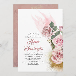 Invitation Parties scintillant or et Rose Dusty Baby shower f