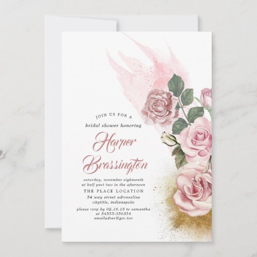 Invitation Parties scintillant or et Rose Dusty Fête des mari (Devant)