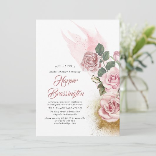 Invitation Parties scintillant or et Rose Dusty Fête des mari (Debout devant)