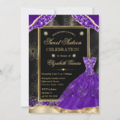 Invitation Parties scintillant or et violet robe Sweet sixtee (Devant)
