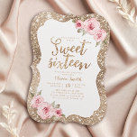 Invitation Parties scintillant or étincelante rose floral dou<br><div class="desc">Faux or pétillant parties scintillant arrière - plan et rose vif floral avec "sweet sixteen" script au centre,  élégante et élégante,  grandes invitations de fête de 16 ans sucrées.</div>