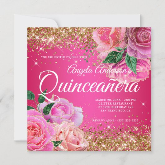 Invitation Parties scintillant or étincelante rose rose glam (Devant)