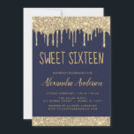 Invitation Parties scintillant or étincelle Sweet sixteen ann<br><div class="desc">Parties scintillant à gouttes étincelante bleu or et marine Sweet 16 Anniversaire Invitation de fête. C'est l'invitation d'anniversaire parfait pour un Sweet sixteen moderne Parties scintillant Fille Anniversaire. Veuillez contacter le concepteur pour les articles customisés correspondants.</div>