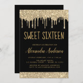 Invitation Parties scintillant or étincelle Sweet sixteen ann (Devant / Derrière)