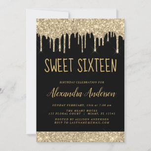 Invitation Parties scintillant or étincelle Sweet sixteen ann