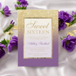 Invitation Parties scintillant or Faux ombre violet chic Swee<br><div class="desc">Une parties scintillant en faux or moderne,  assez chic et élégante ombre violet Sweet sixteen invitation avec or avec et élégant cadre or Parfait pour une princesse Sweet 16.</div>