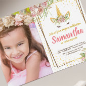 Invitation Parties scintillant or | Floral Unicorn Horn Birth